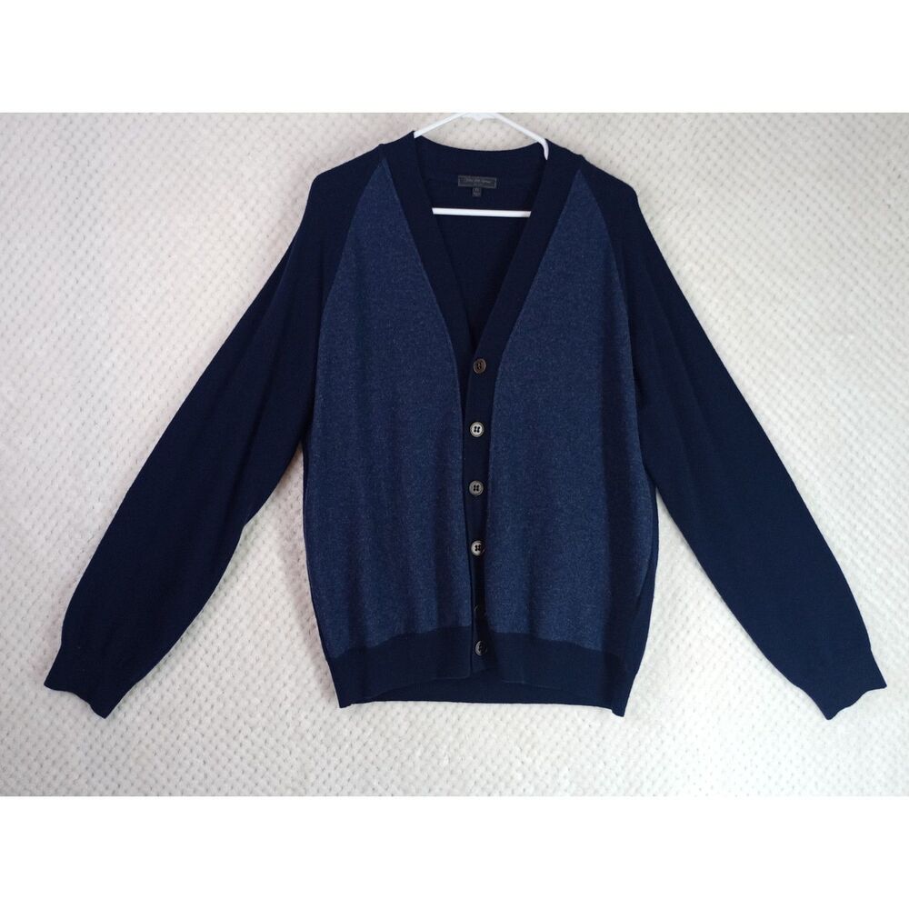 Saks Fifth Avenue Men's XL Blue 100% Lambswool Button Up Cardigan